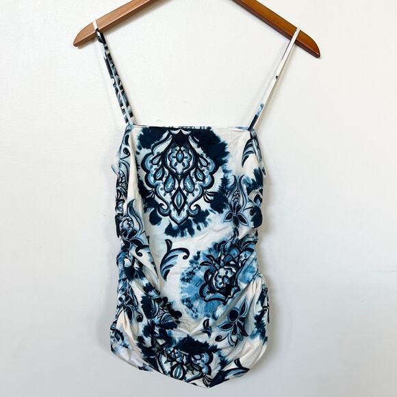New Zara Ruched Blue Paisley Spaghetti Strap Tank Top SIZE Small - Picture 4 of 10